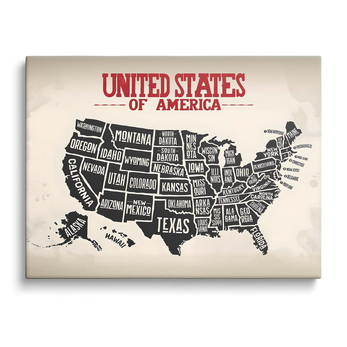 United States State Map Vintage Black and White U.S. Map Illustration Wall Art
