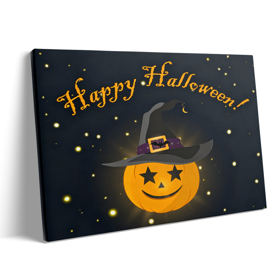 Happy Halloween Pumpkin Witch Canvas Wall Art