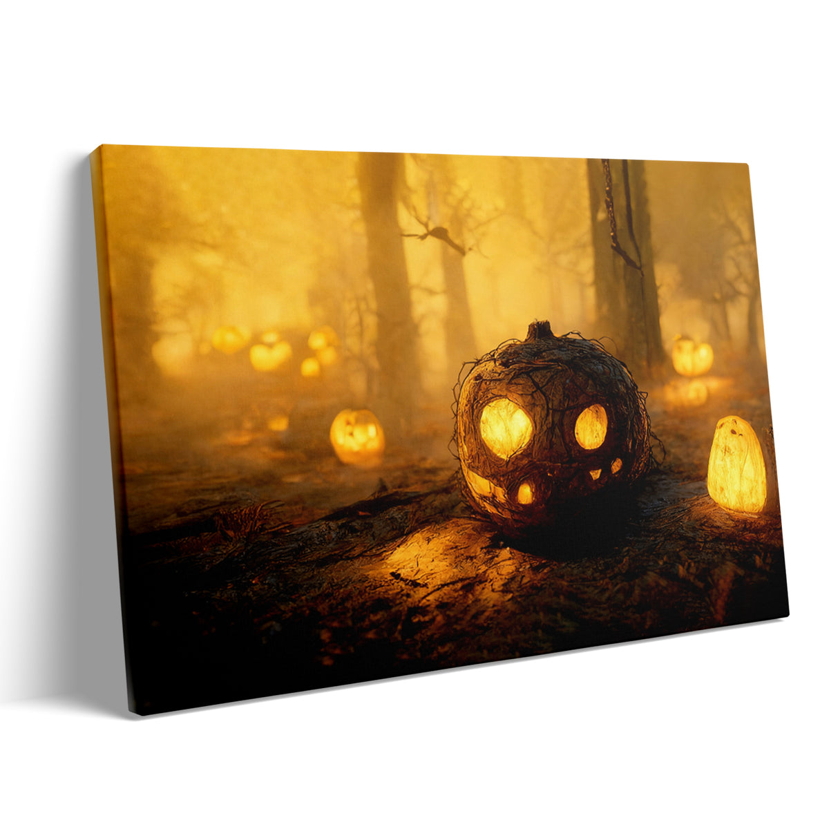Pumpkin Lanterns in the Enchanted Forest Halloween Canvas Wall Art