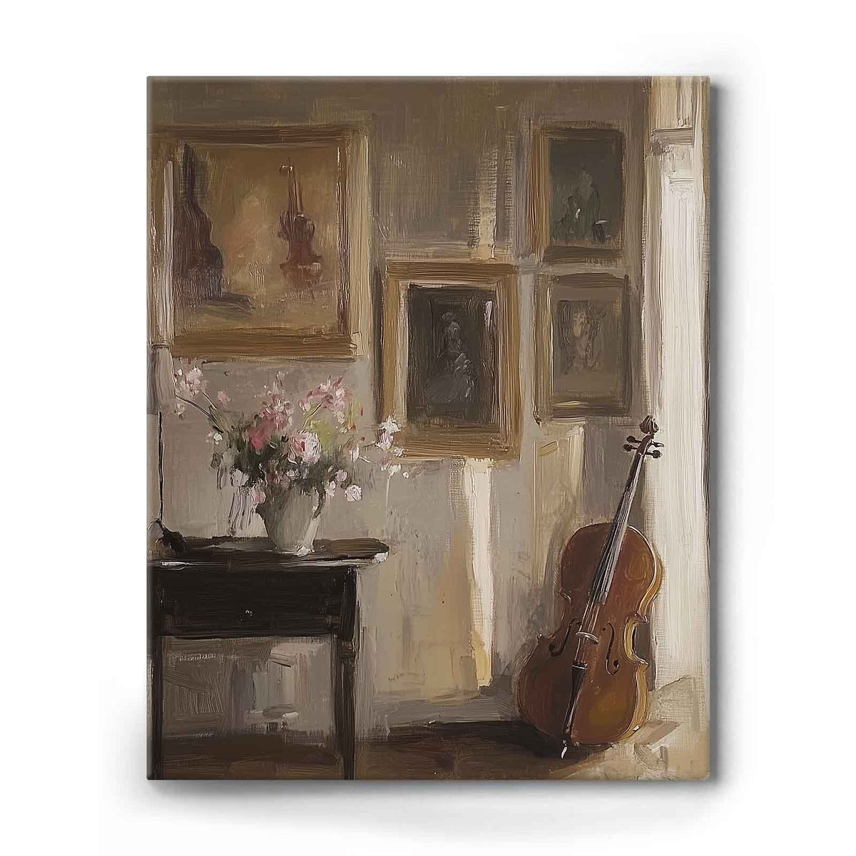 Vintage Violin and Gallery Moody Classical Interior Still Life Painting Wall Art
