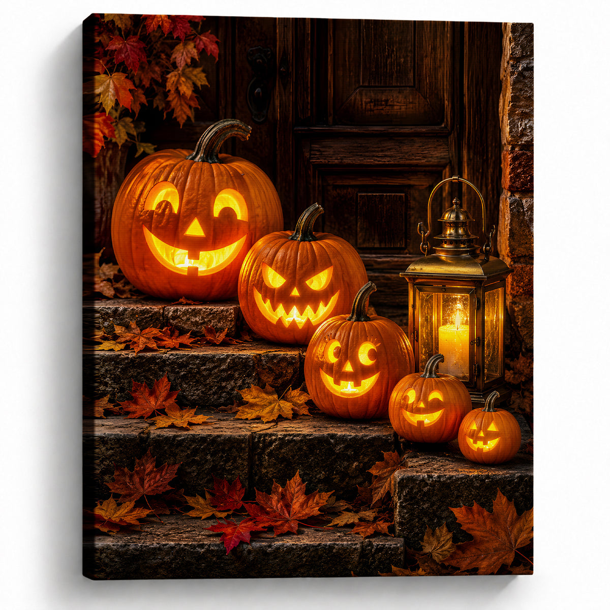 Evil Pumpkin Halloween Canvas Wall Art, Spooky Jack-o’-Lantern Decor