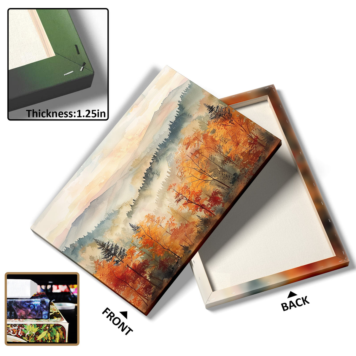 Autumn Mountain Forest Watercolor Landscape Wall Art