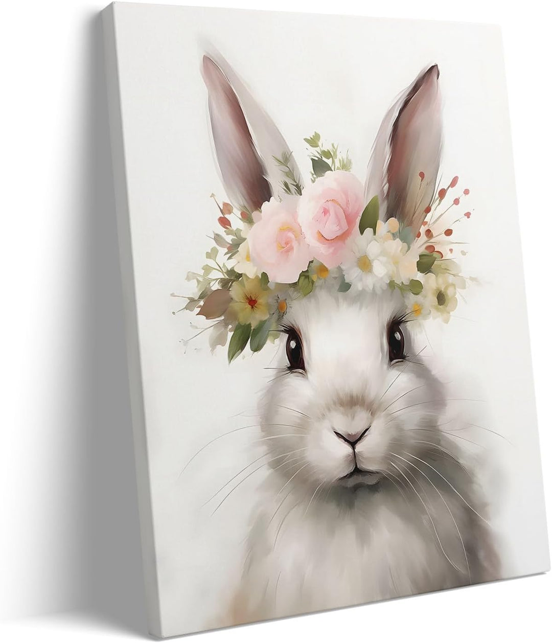 Easter Bunny Canvas Wall Art, Floral Bunny Farmhouse Decor Print Oil Painting Spring Aesthetic Artwork, Rustic Easter Charm Holiday Gift Bedroom Living Room Decoration