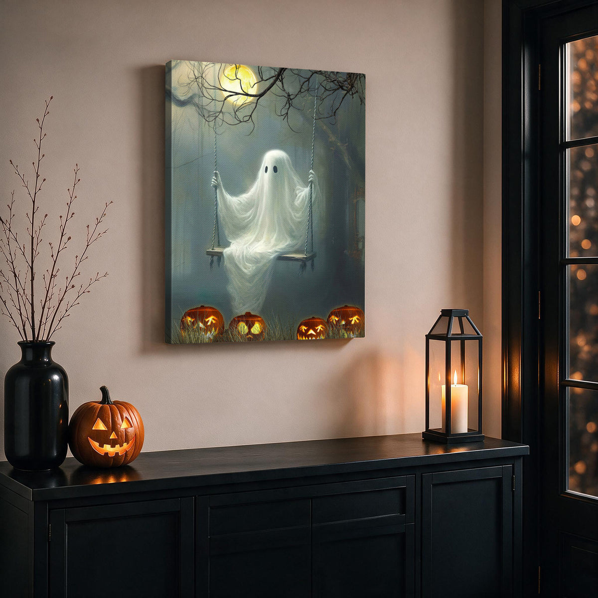 Swinging Ghosts Halloween Canvas Wall Art