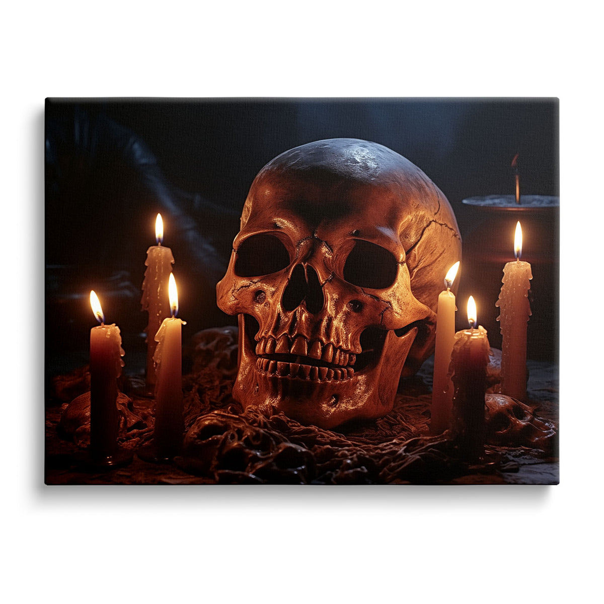 Skull and Candle Dark Gothic Horror Still Life Painting Halloween Wall Art