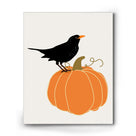 Halloween Minimalist Crow on Pumpkin Illustration and Pumpkin Wall Art
