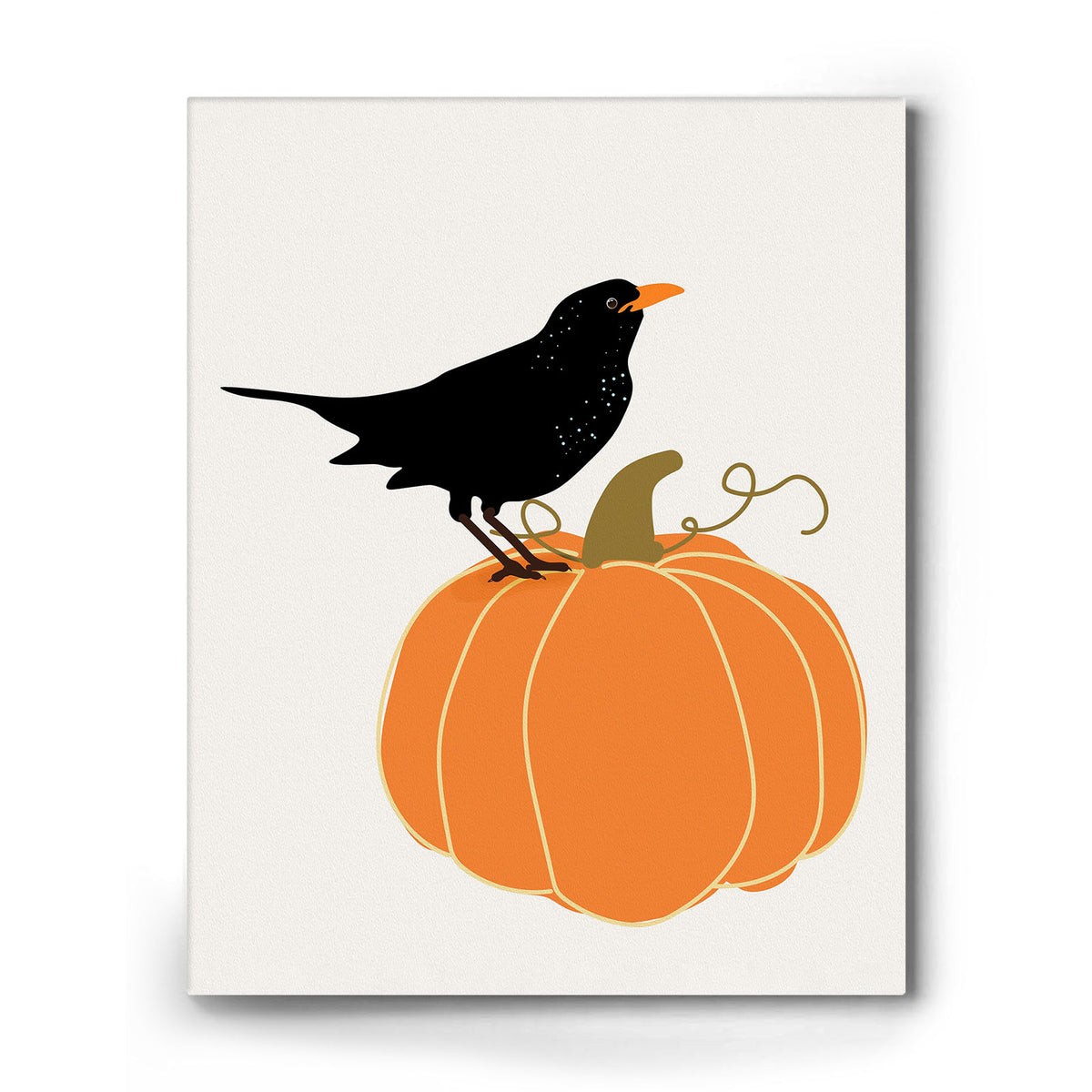 Halloween Minimalist Crow on Pumpkin Illustration and Pumpkin Wall Art