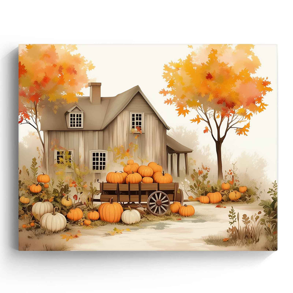 Autumn Pumpkin Farmhouse Charming Rustic Fall Harvest Illustration Wall Art