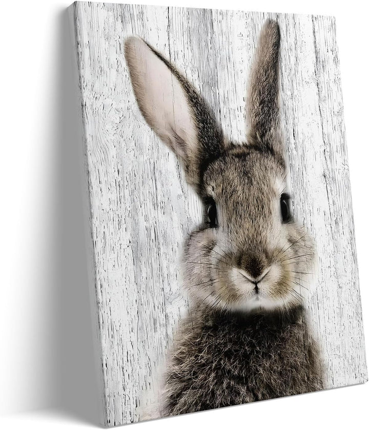 Easter Framed Canvas Wall Art Living Room Decor Rustic Bunny Poster Lovable Rabbit Front Portrait Painting Modern Artwork for Bedroom Dorm Home Office Holiday Wall Decoration