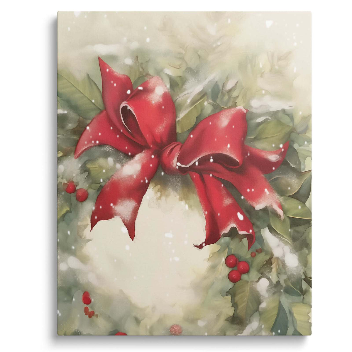 Christmas Poinsettia Canvas Wall Art, Red Holiday Floral Decor with Holly and Berries