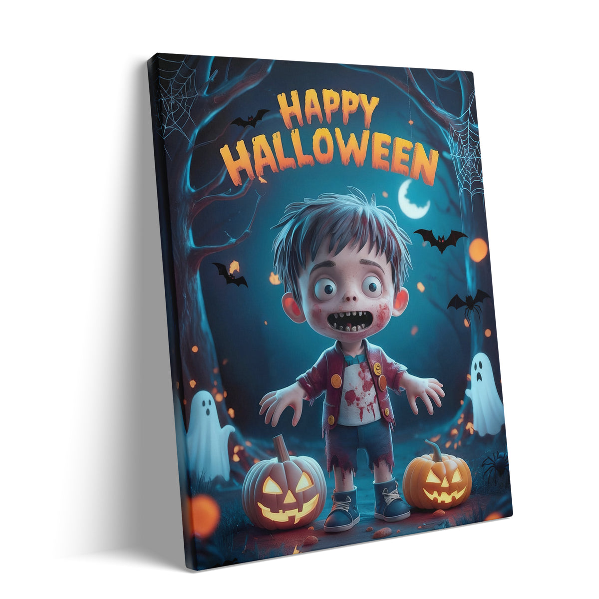 Little Zombie’s Halloween Night Canvas Wall Art for Kids
