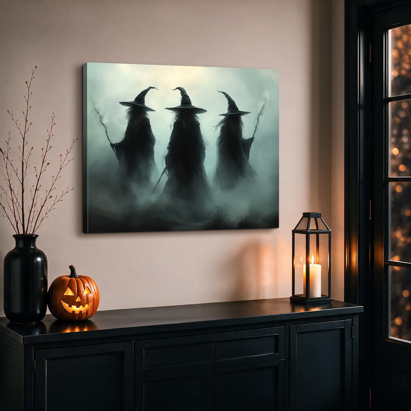 Witch Walking Through the Meadow Halloween Canvas Wall Art