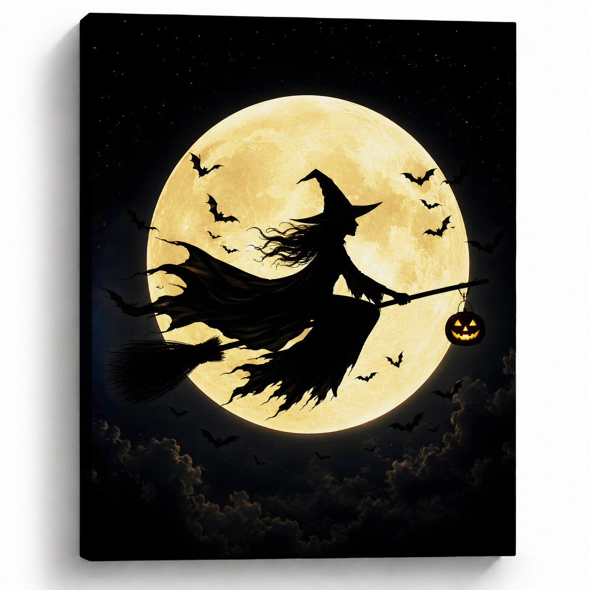 Witch Silhouette Halloween Canvas Wall Art, Magical Gothic Decor