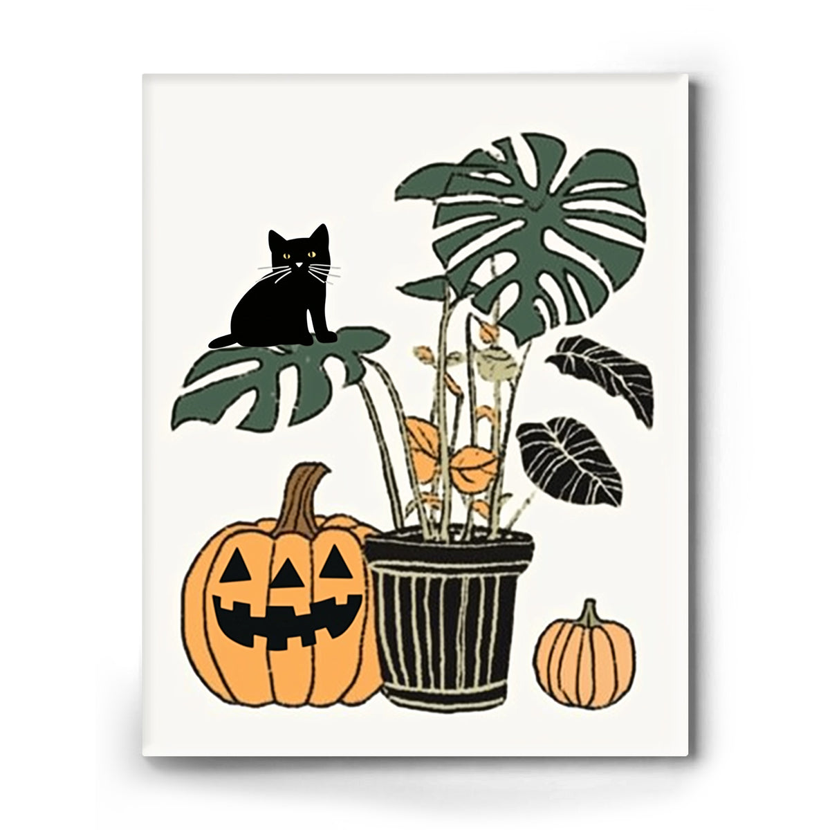 Halloween Black Cats, Ghosts and Pumpkins Illustration Wall Art