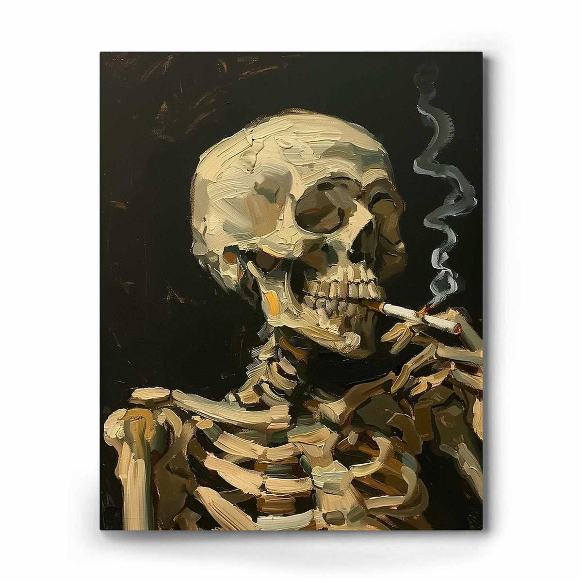 Vintage Smoking Skeleton Portrait Painting Wall Art