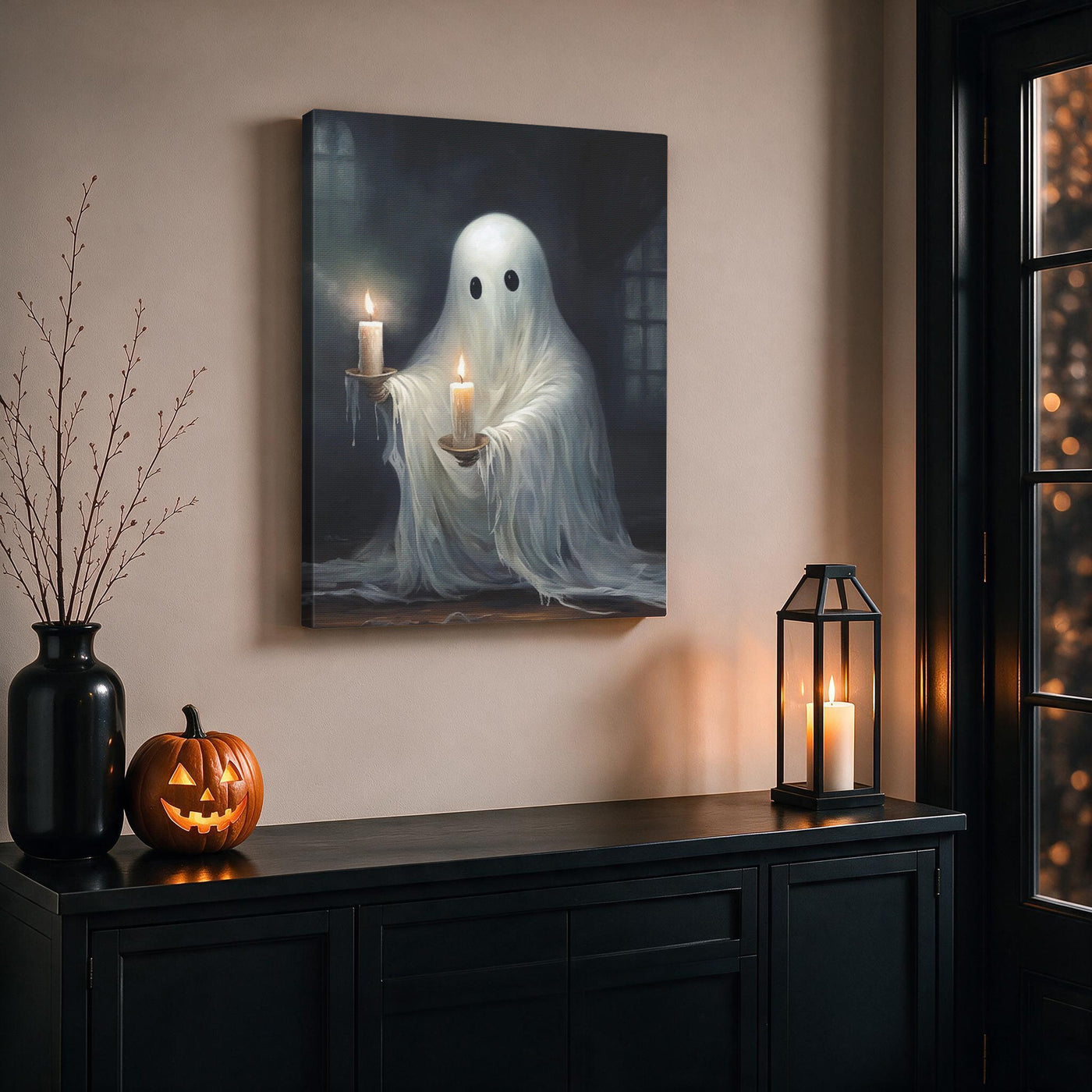 Haunted Ghost Halloween Canvas Wall Art, Spooky Gothic Decor for Living Room, Bedroom and Entryway
