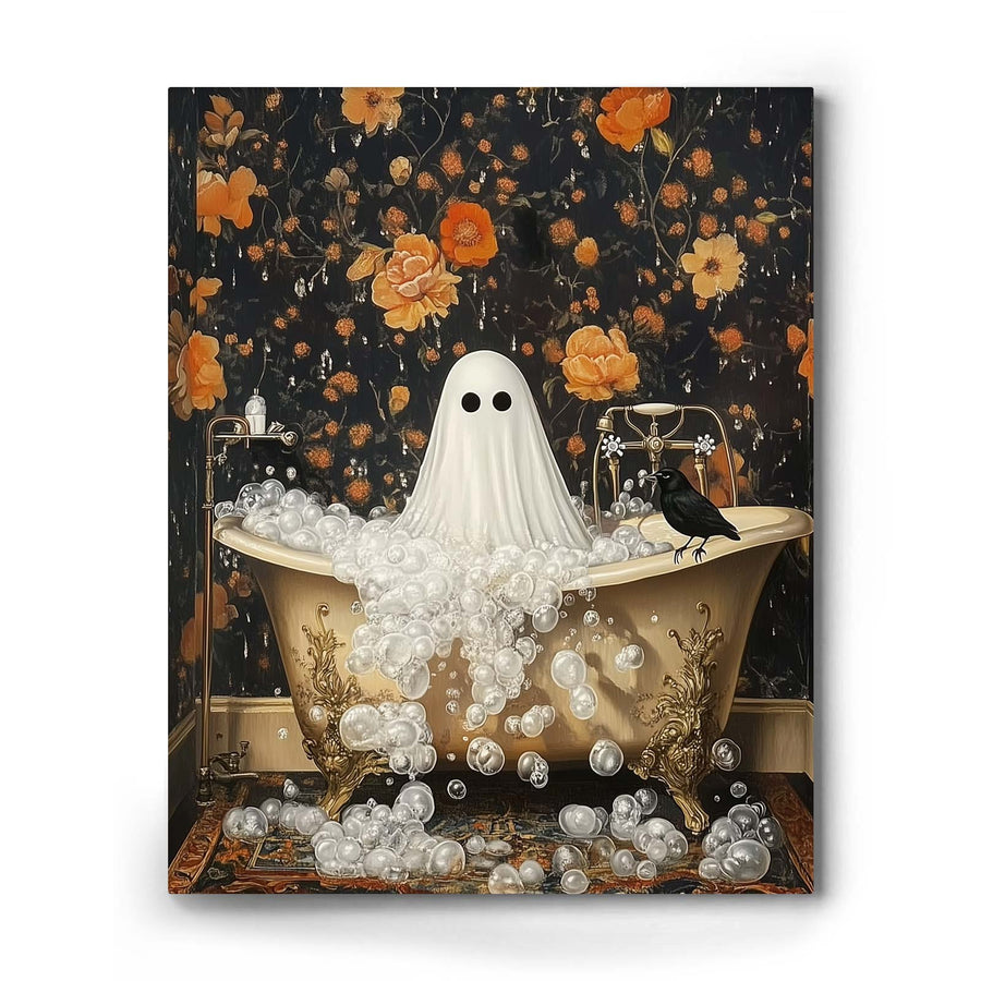 Cute Ghost in the Bathtub Halloween Wall Art