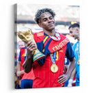 Lamine Yamal Champion Trophy Canvas Wall Art – Spain Soccer Celebration Print