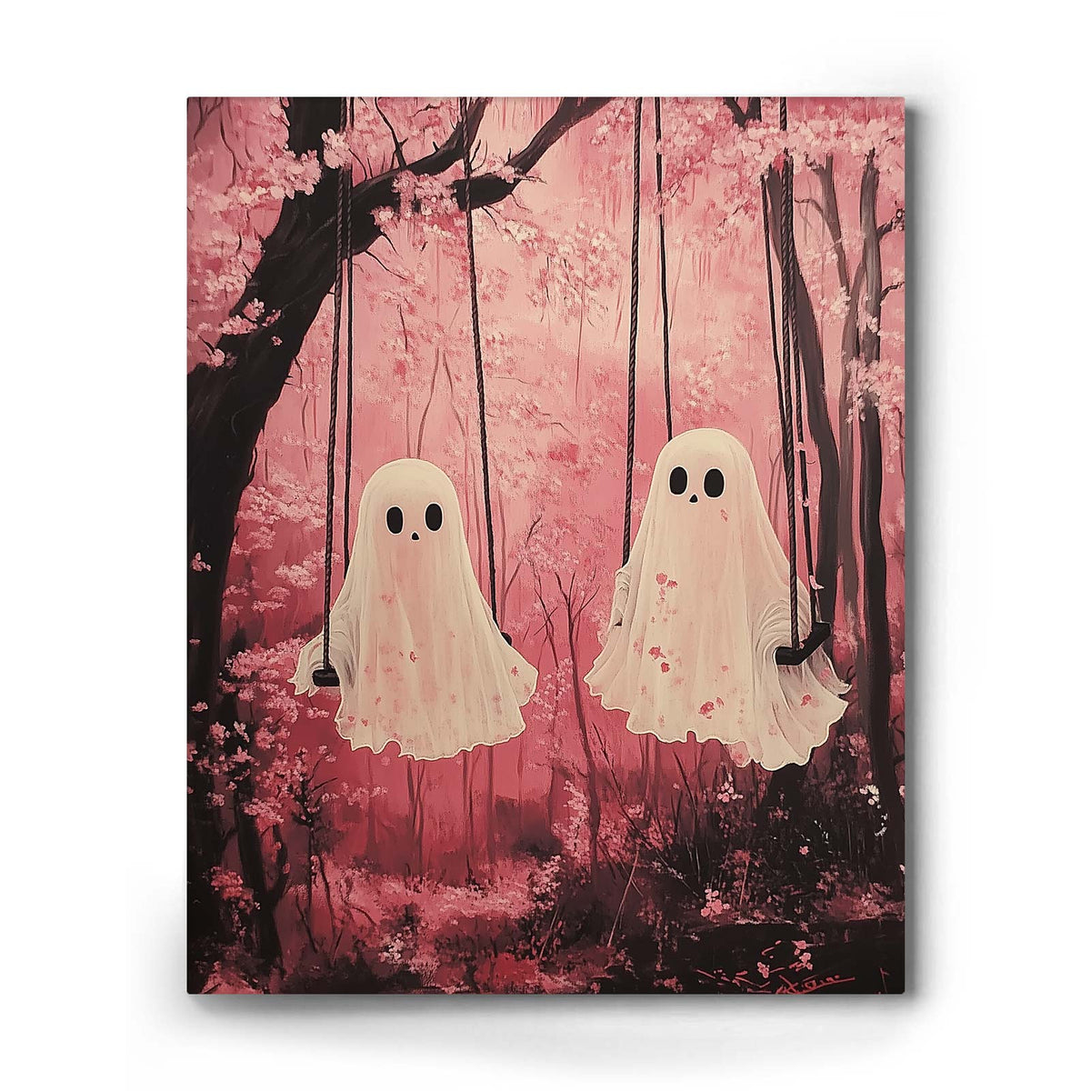 Cute Ghosts in the Cherry Blossom Forest Wall Art