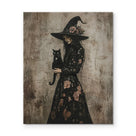 Floral Witch and Black Cat Halloween Canvas Wall Art