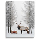 Christmas Deer and Woodland Wildlife Canvas Wall Art, Rustic Winter Holiday Decor