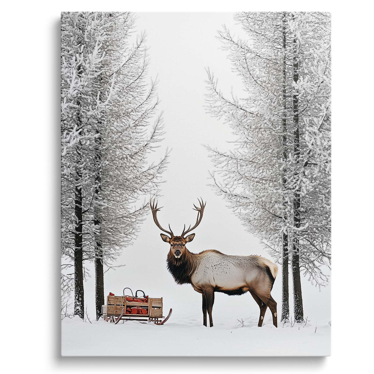 Christmas Deer and Woodland Wildlife Canvas Wall Art, Rustic Winter Holiday Decor