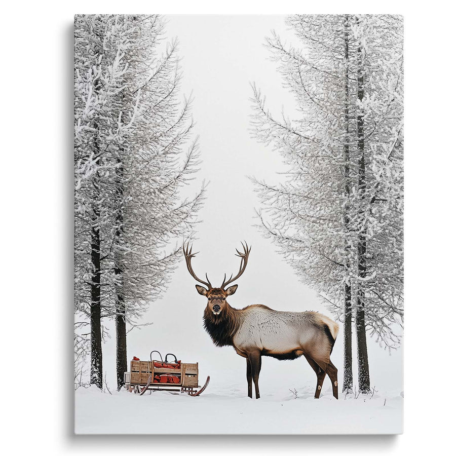 Elk with Gift Sleigh / 8"L x 10"W