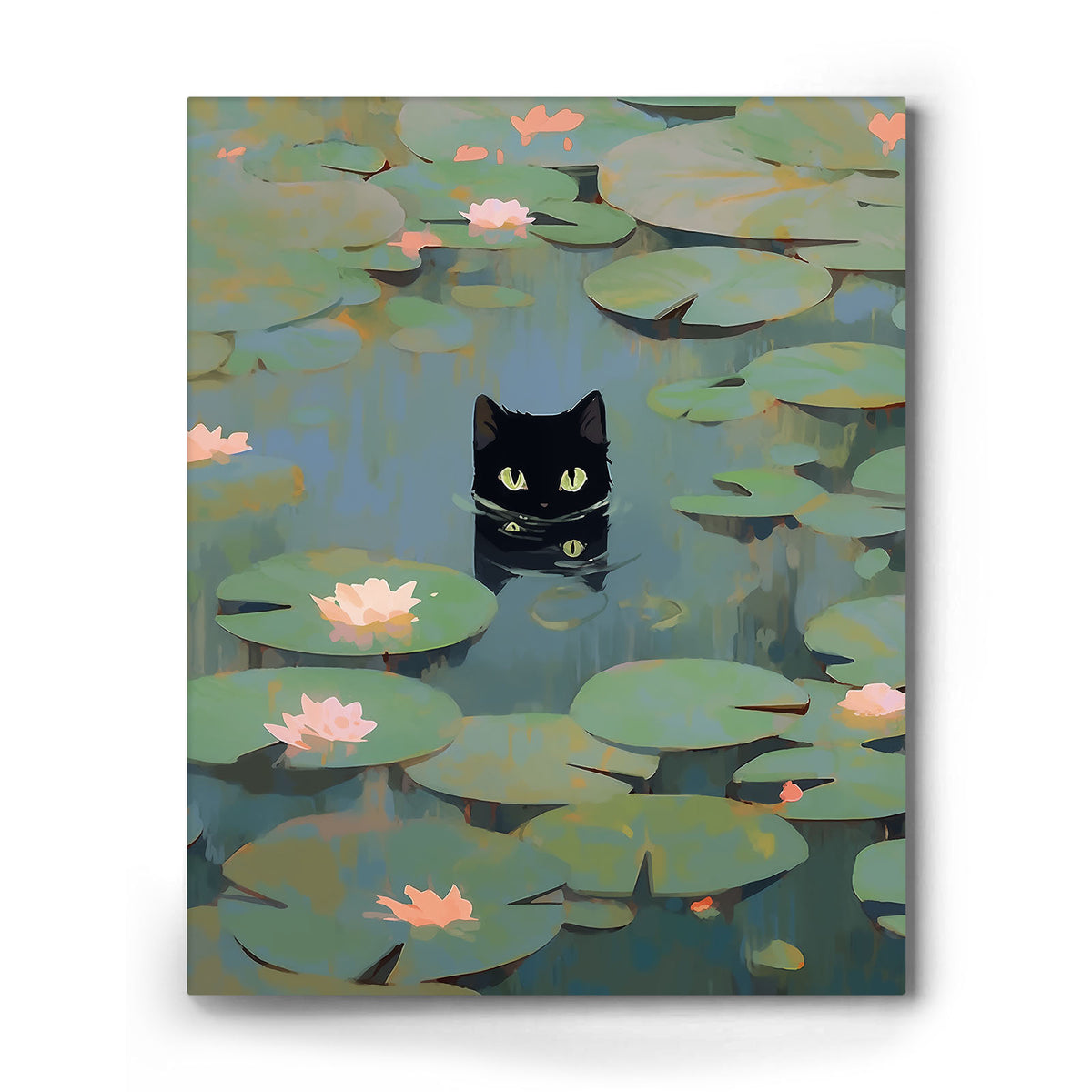 Black Cat Water Lily Wall Art