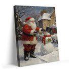 Santa Claus and Snowman Christmas Canvas Wall Art, Festive Winter Holiday Decor for Living Room and Entryway