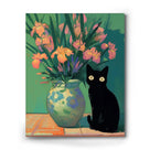 Black Cat Floral Vase Wall Art