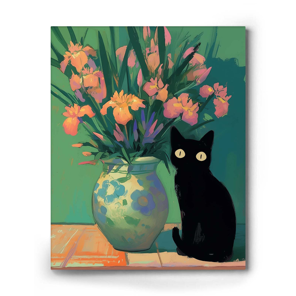 Black Cat Floral Vase Wall Art