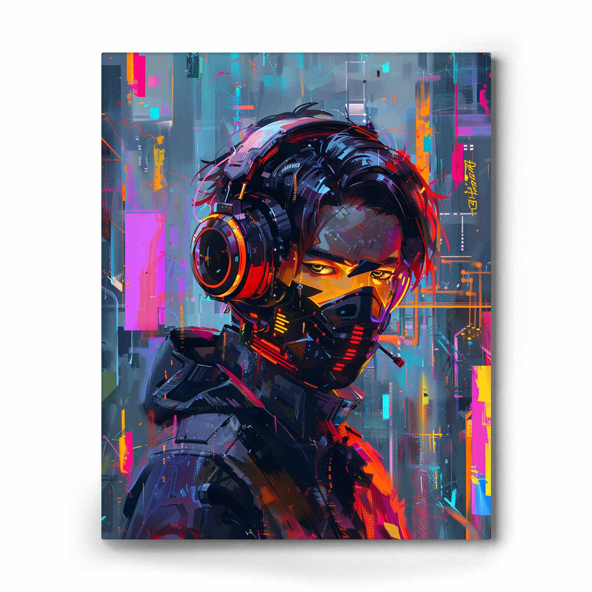 Neon Cyber Soundscape Canvas Wall Art