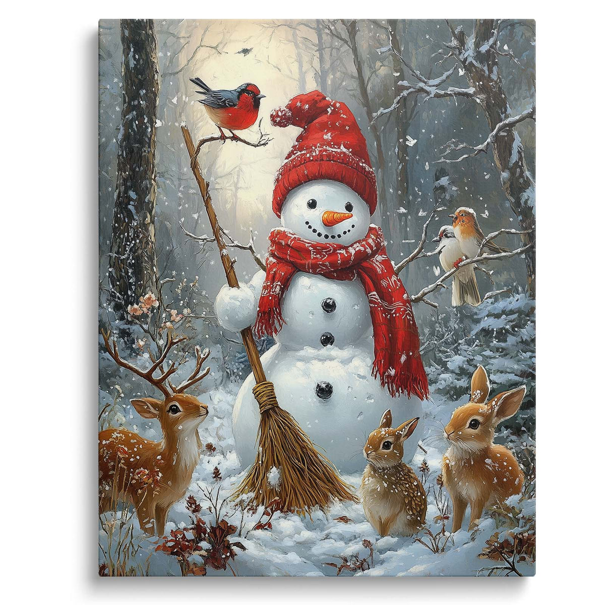 Snowman Christmas Canvas Wall Art, Cozy Winter Holiday Decor for Home