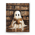 Cute Ghost Reading in the Library Whimsical Halloween Storybook Illustration Wall Art