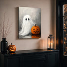 Cute Ghost and Pumpkin Halloween Canvas Wall Art, Whimsical Gothic Fall Decor for Home, Bedroom and Kids’ Room