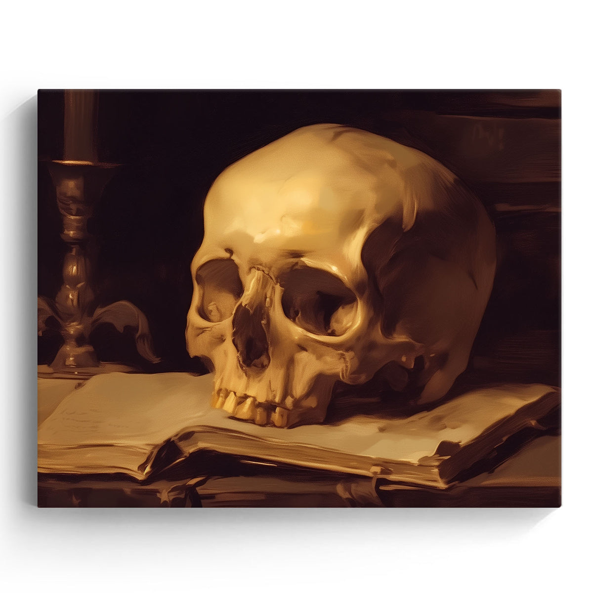 Dark Academia Skull Still Life Painting and Book Wall Art