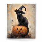 Black Cat and Pumpkin Halloween Canvas Wall Art, Gothic Fall Decor for Living Room, Bedroom and Entryway