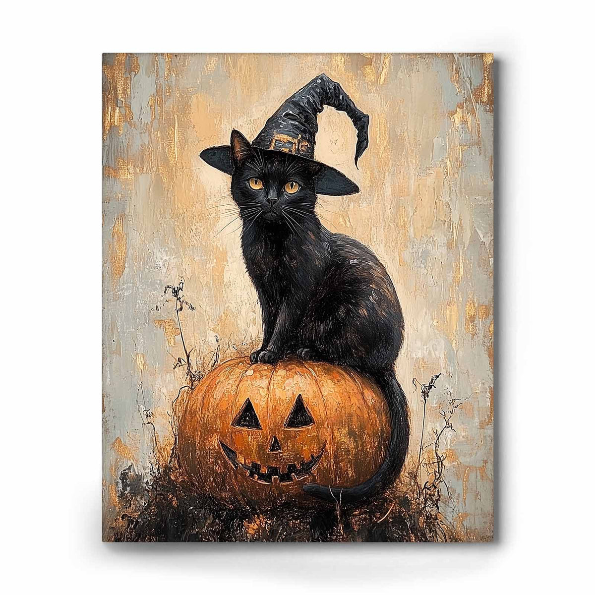 Black Cat and Pumpkin Halloween Canvas Wall Art, Gothic Fall Decor for Living Room, Bedroom and Entryway