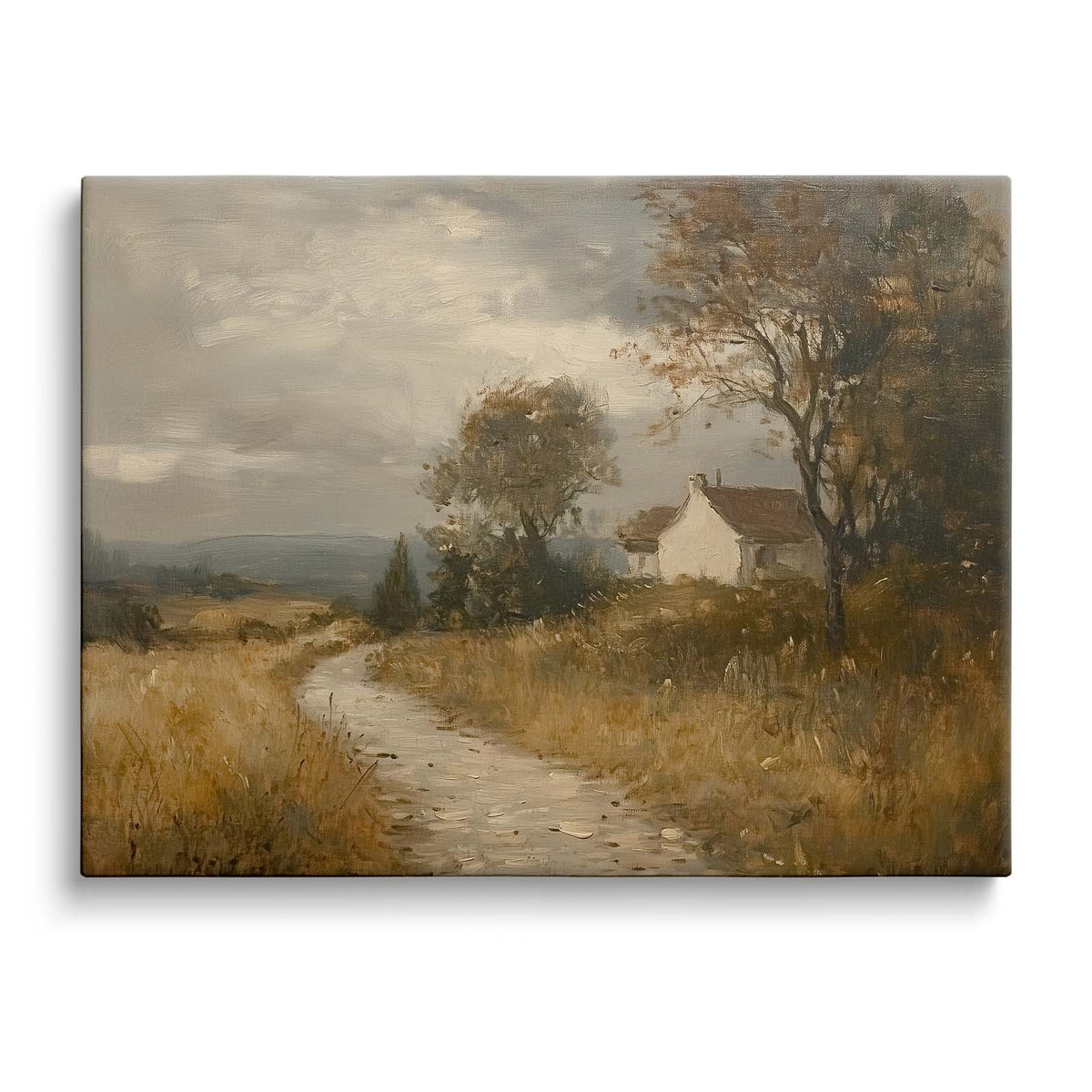 Rustic Countryside Cottage Moody Rural Cottage Path Painting Wall Art