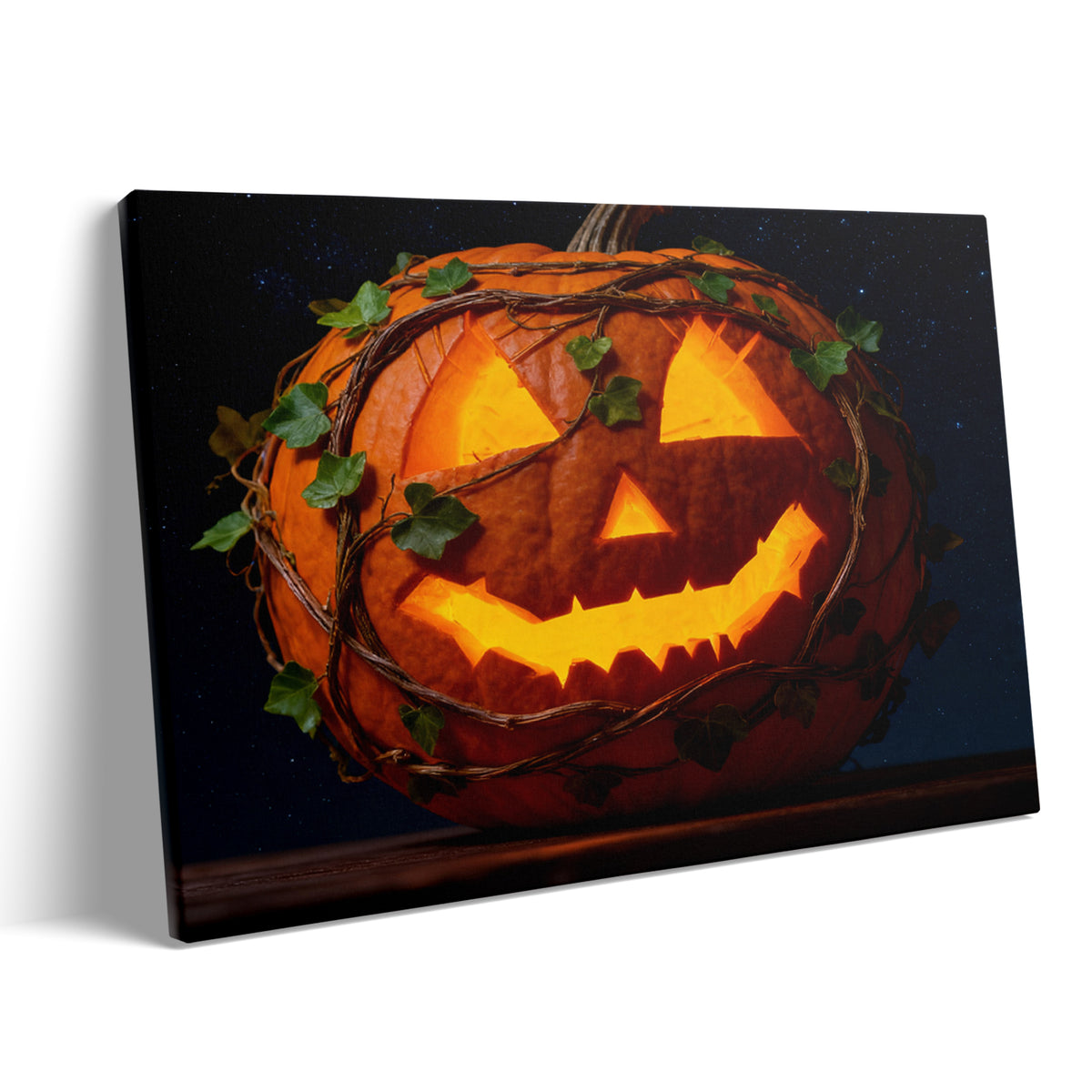 Vine-Wrapped Jack-o’-Lantern Halloween Canvas Wall Art