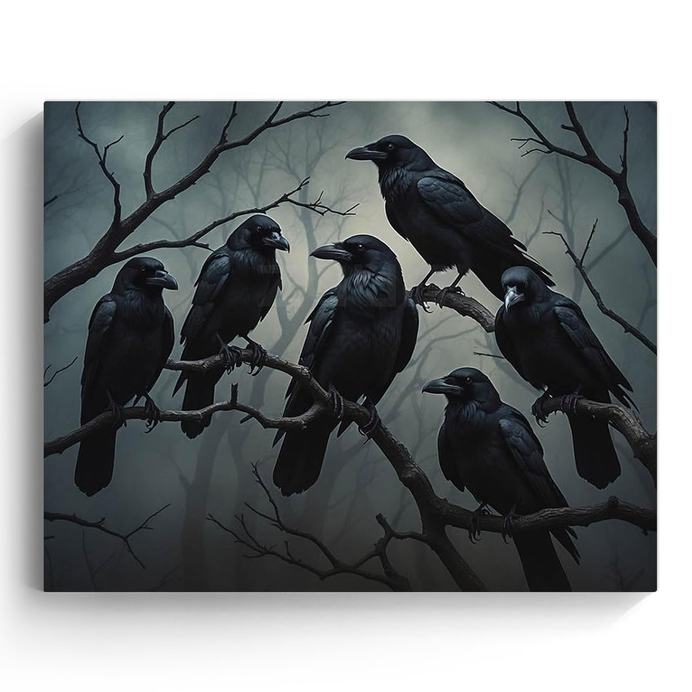 Raven Gathering Halloween Canvas Wall Art