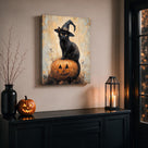 Black Cat and Pumpkin Halloween Canvas Wall Art, Gothic Fall Decor for Living Room, Bedroom and Entryway