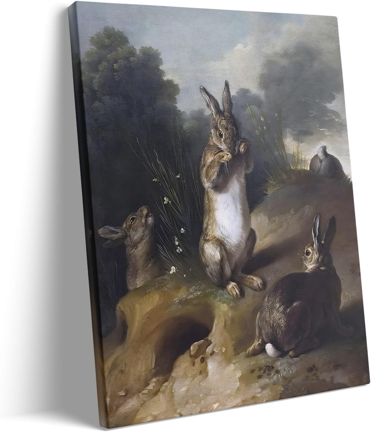 Easter Rabbits Canvas Wall Art, Adorable 4 Hares and Cave Oil Painting Home Decor, Nature-Inspired Wall Decor Stunning Lovable Bunny Canvas Prints for Living Room