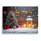 Rustic Christmas Cottage Canvas Wall Art, Snowy Holiday Scenes with Christmas Trees, Lanterns and Gingerbread Decor