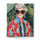 Retro Floral Grandma Portrait Painting Colorful Fashion Portrait Wall Art