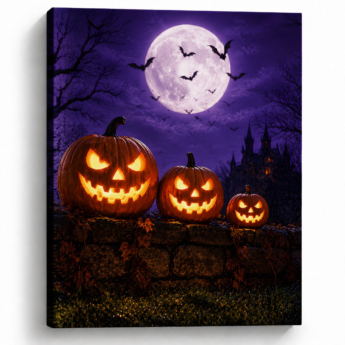 Evil Pumpkin Halloween Canvas Wall Art, Spooky Jack-o’-Lantern Decor