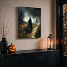 Witch Walking Through the Meadow Halloween Canvas Wall Art