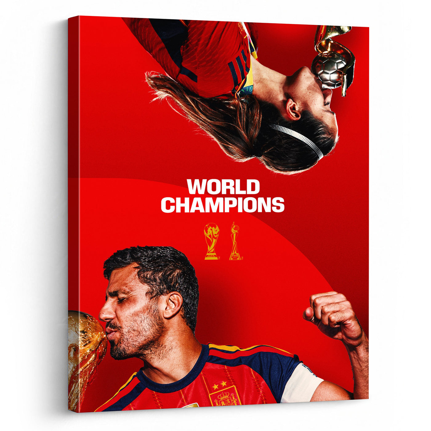Spain World Champions Canvas Wall Art – Soccer Trophy Celebration Print