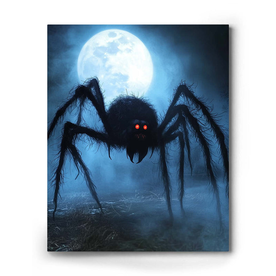 Giant Spider Under the Full Moon Canvas Wall Art – Creepy Halloween Horror Decor