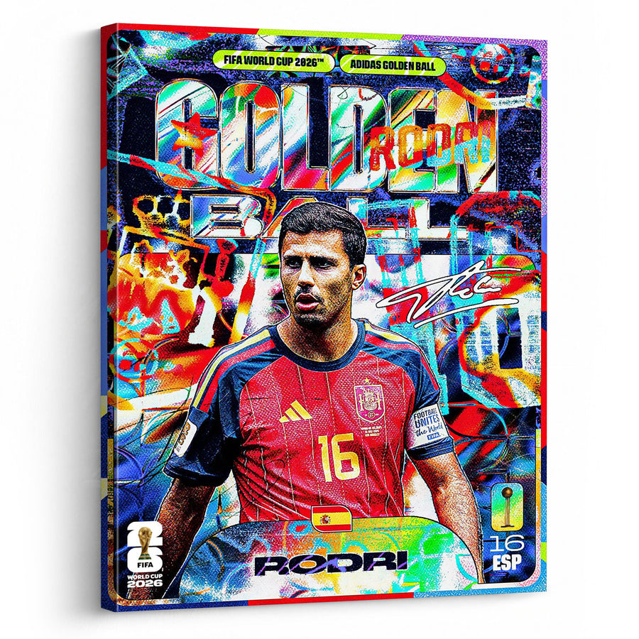 Rodri Golden Ball Graffiti Canvas Wall Art – Spain No. 16 Soccer Print